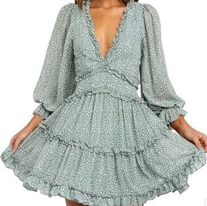 Boho Ruffle Floral Print Dress 